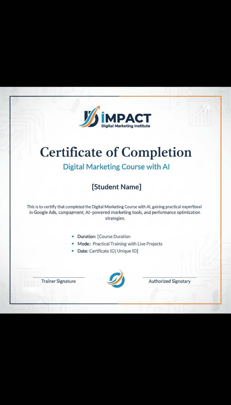Digital Marketing Course in Hyderabad Certificate - Impact Digital Marketing Institute