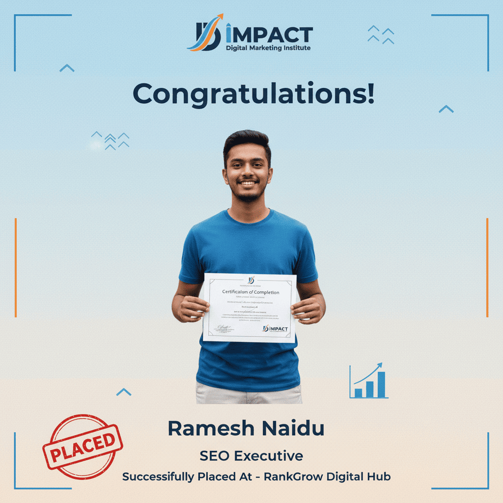 Digital marketing student placement result from Impact Digital Marketing Institute Hyderabad - SEO and Google Ads job placement Hyderabad