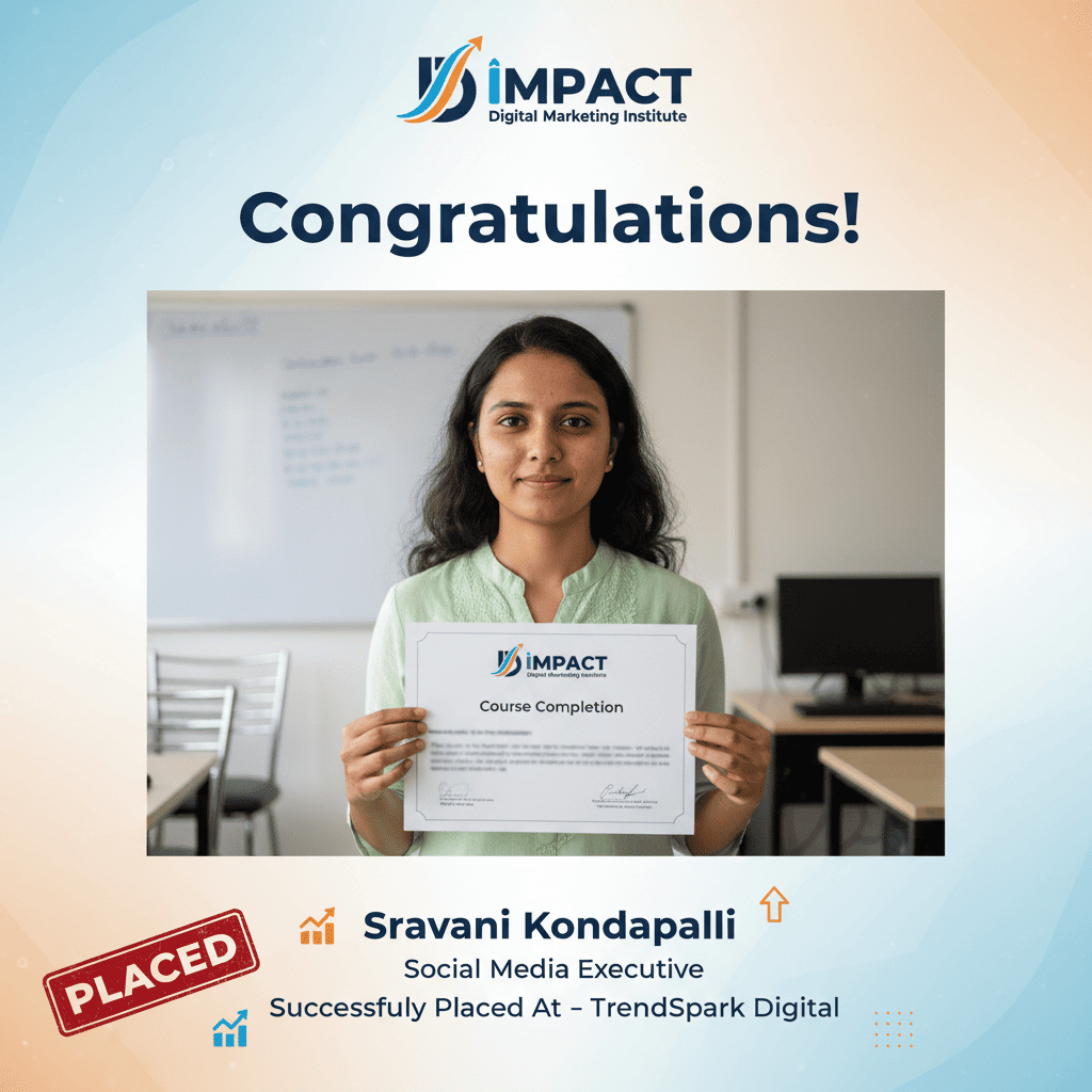Best digital marketing institute Hyderabad placement proof - Impact Institute student hired by top company after course
