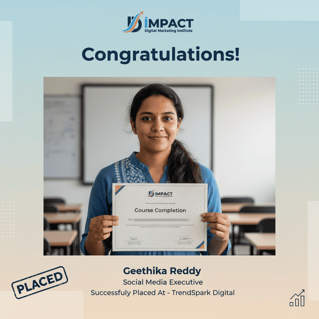 Digital marketing student placement from Impact Institute Madhapur - content strategist job offer received in Hyderabad