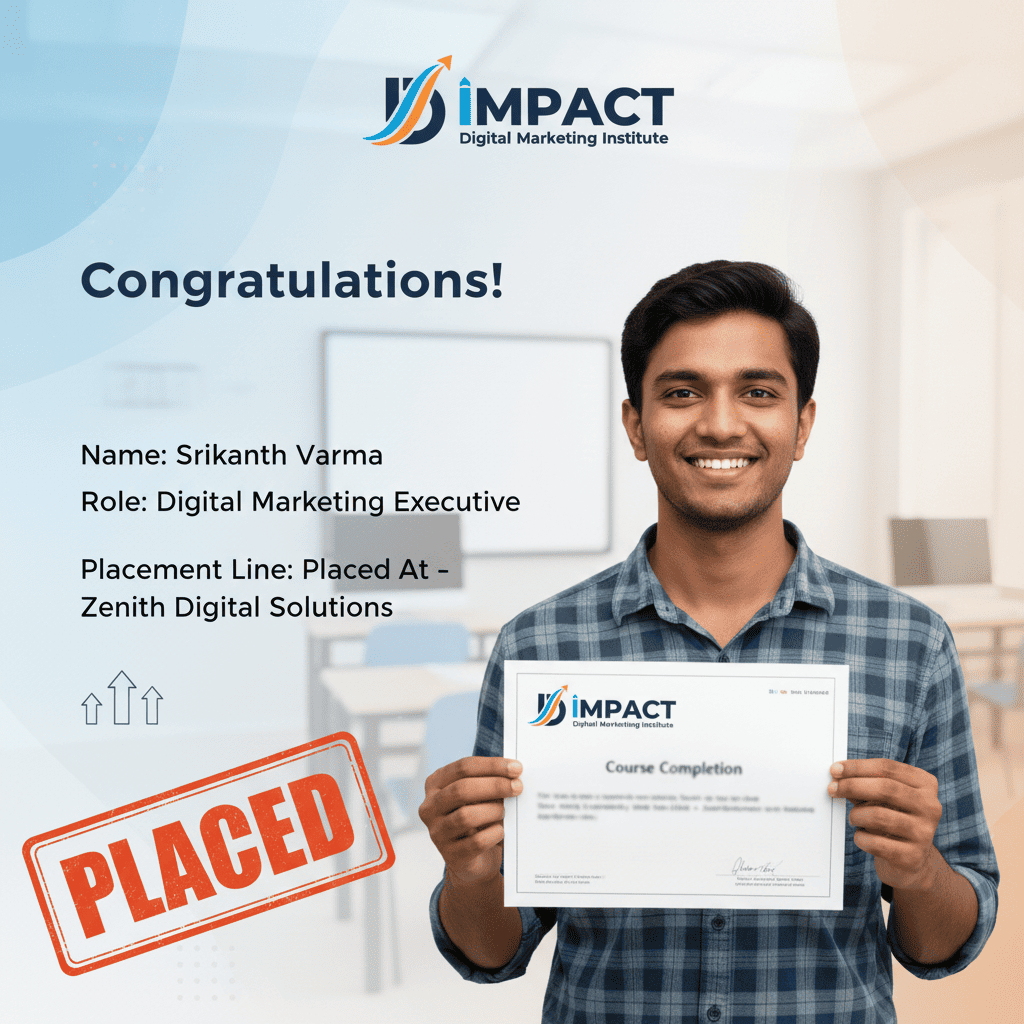 Digital marketing course placement result Hyderabad - Impact Institute student placed as performance marketing specialist