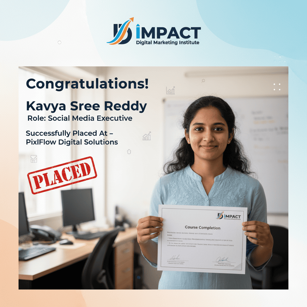 Student placed in digital marketing job after Impact Institute course Hyderabad - YouTube and content marketing executive role