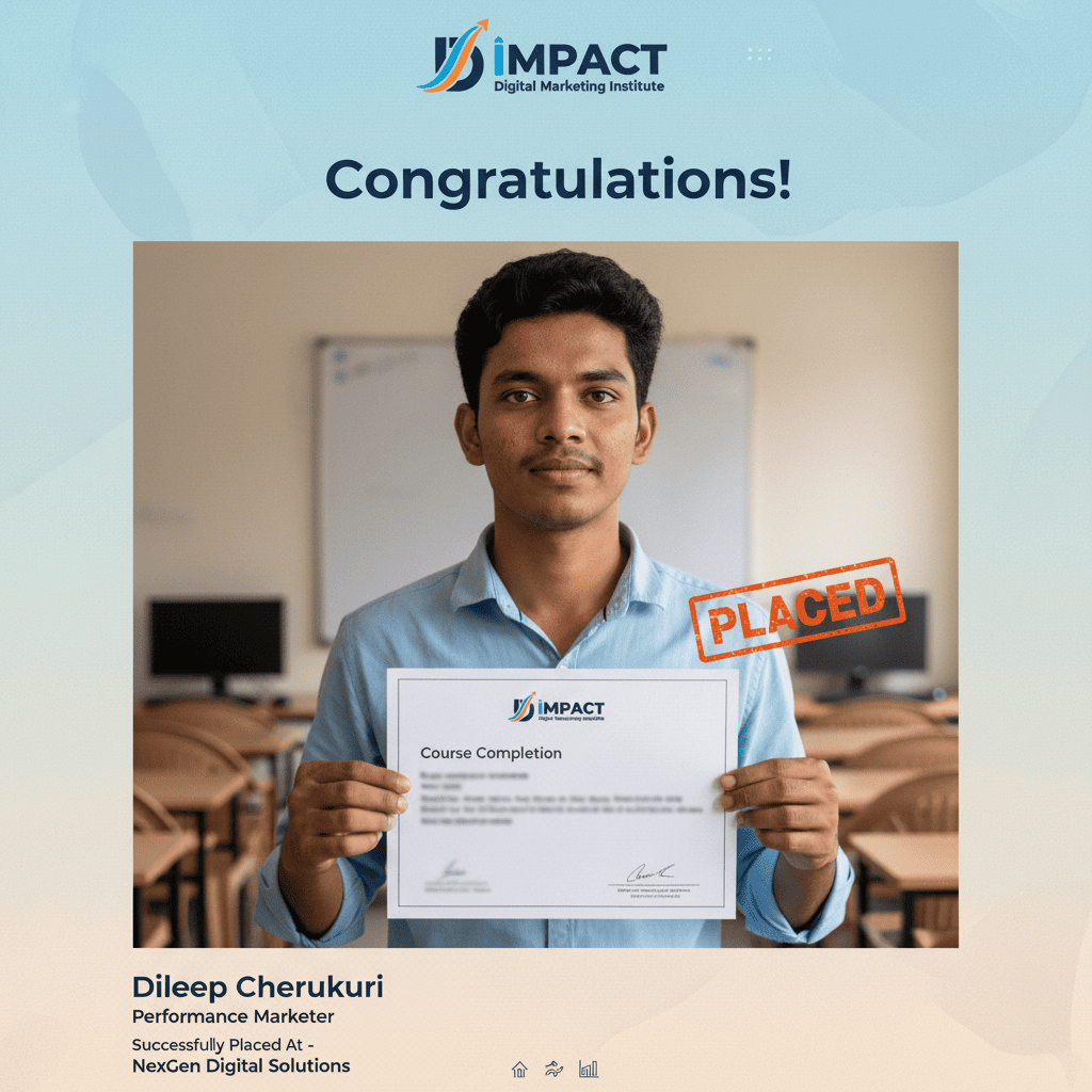 Impact Institute Hyderabad real placement result - student got digital marketing job in Hyderabad startup with good salary