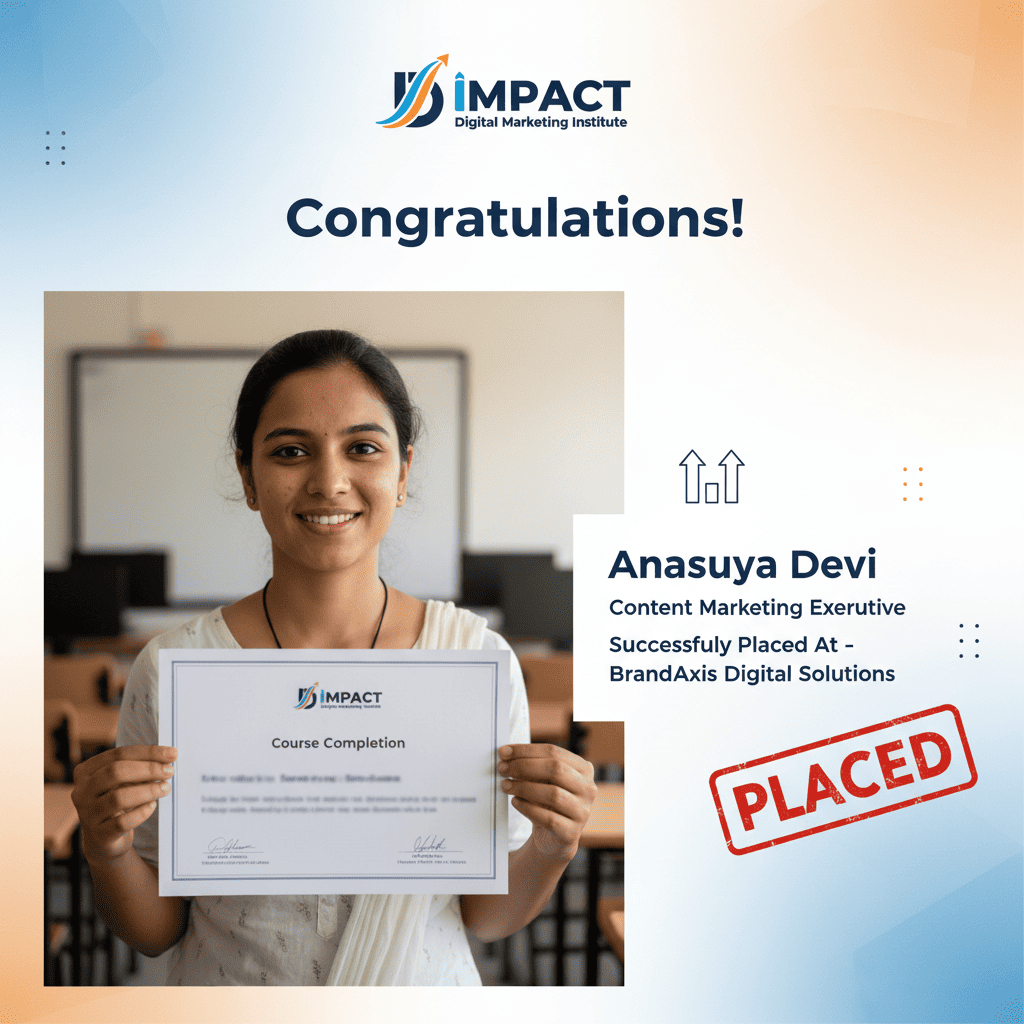 Student placed after completing SEO course at Impact Digital Marketing Institute Madhapur Hyderabad - SEO specialist job