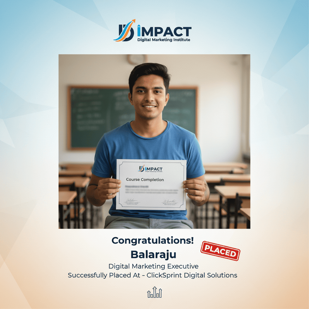 Impact Digital Marketing Institute Hyderabad placement result - student hired as social media manager after digital marketing course