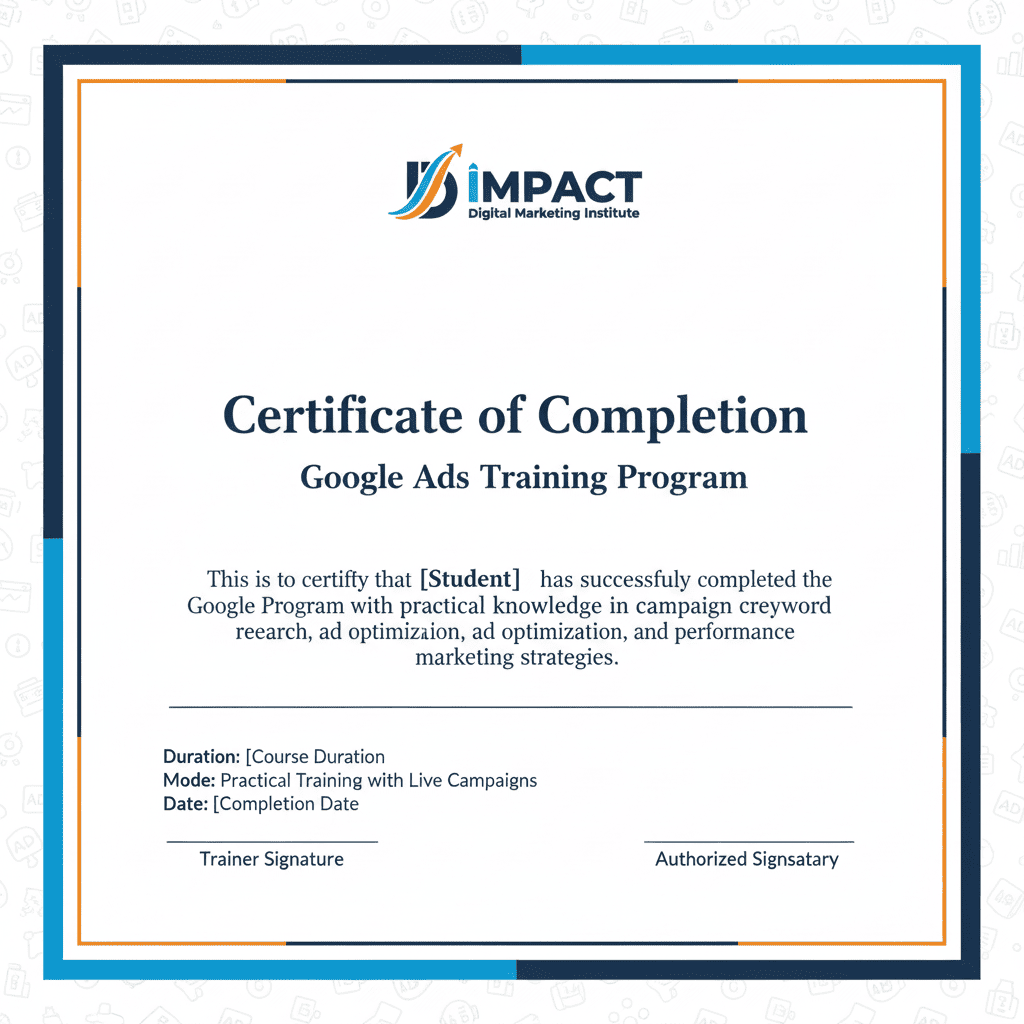 Google Ads Training in Hyderabad - Course Completion Certificate