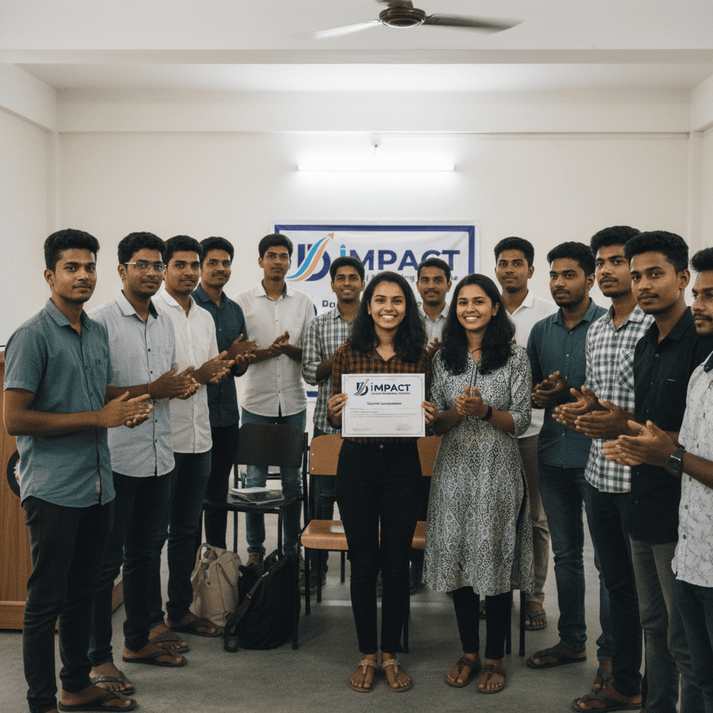 Students receiving digital marketing course completion certificate at Impact Digital Marketing Institute Hyderabad