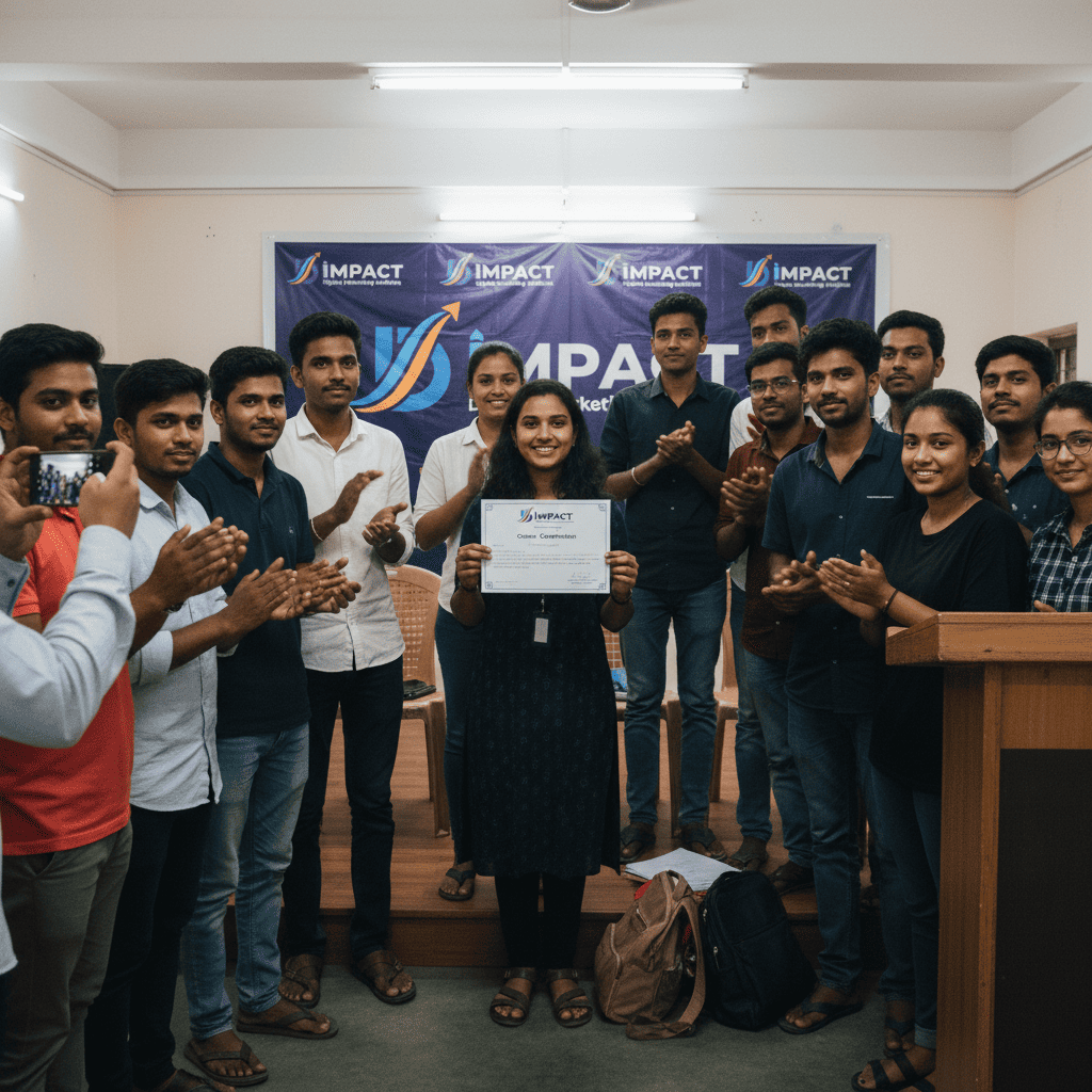 Impact Institute Hyderabad student getting digital marketing certificate - SEO Google Ads course completion Hyderabad