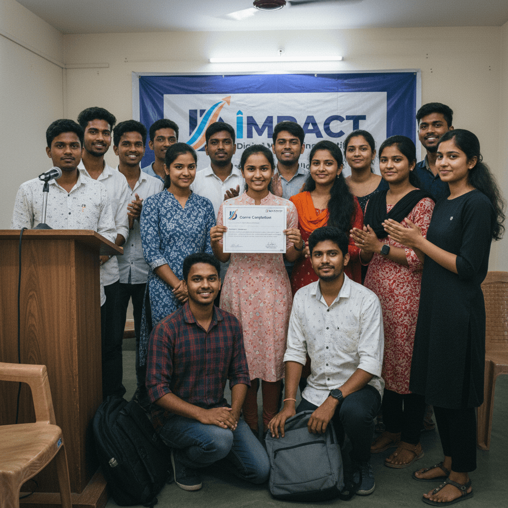 Certificate distribution event at Impact Digital Marketing Institute Madhapur Hyderabad - students celebrating course completion