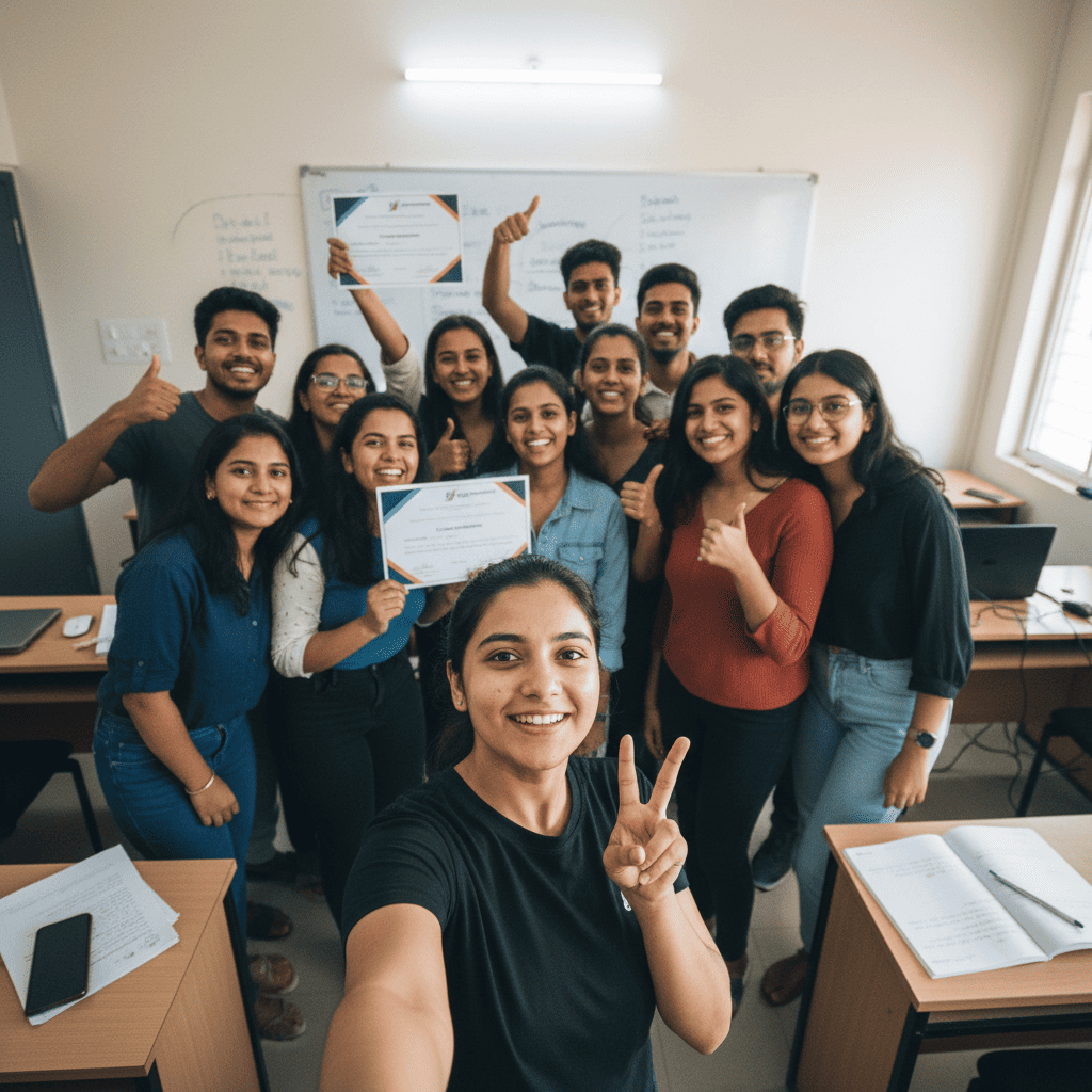 Digital marketing course students at Impact Institute Hyderabad - Google Ads and social media marketing training