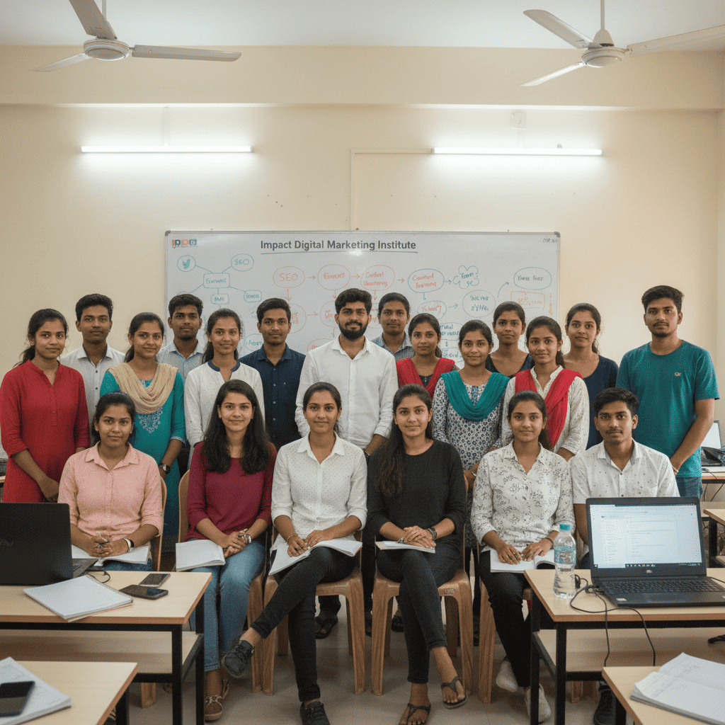 Impact Digital Marketing Institute Hyderabad full batch group photo - digital marketing course students Madhapur Hyderabad 2026