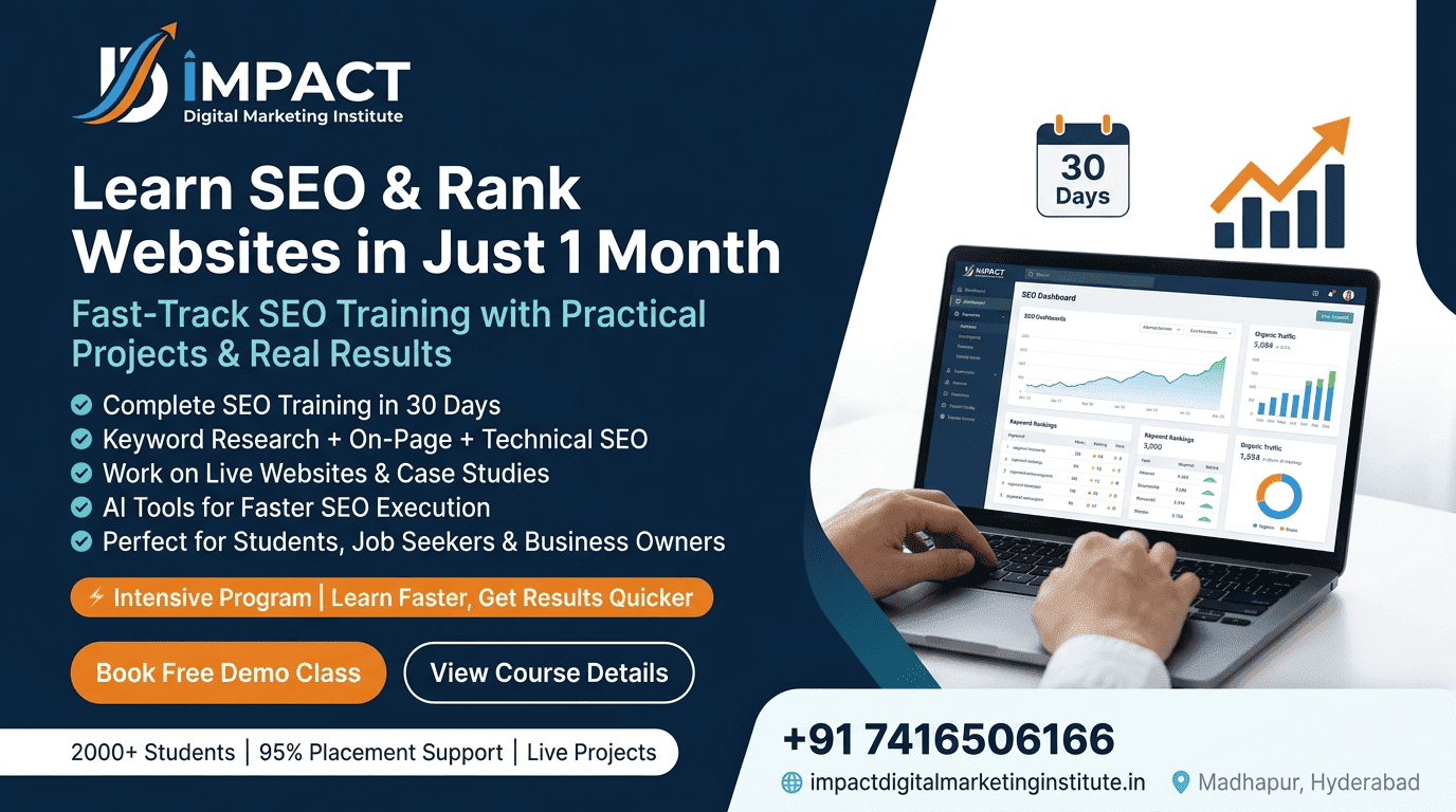 SEO Training in Hyderabad — students ranking websites on Google with Technical SEO and AI SEO techniques at Impact Institute