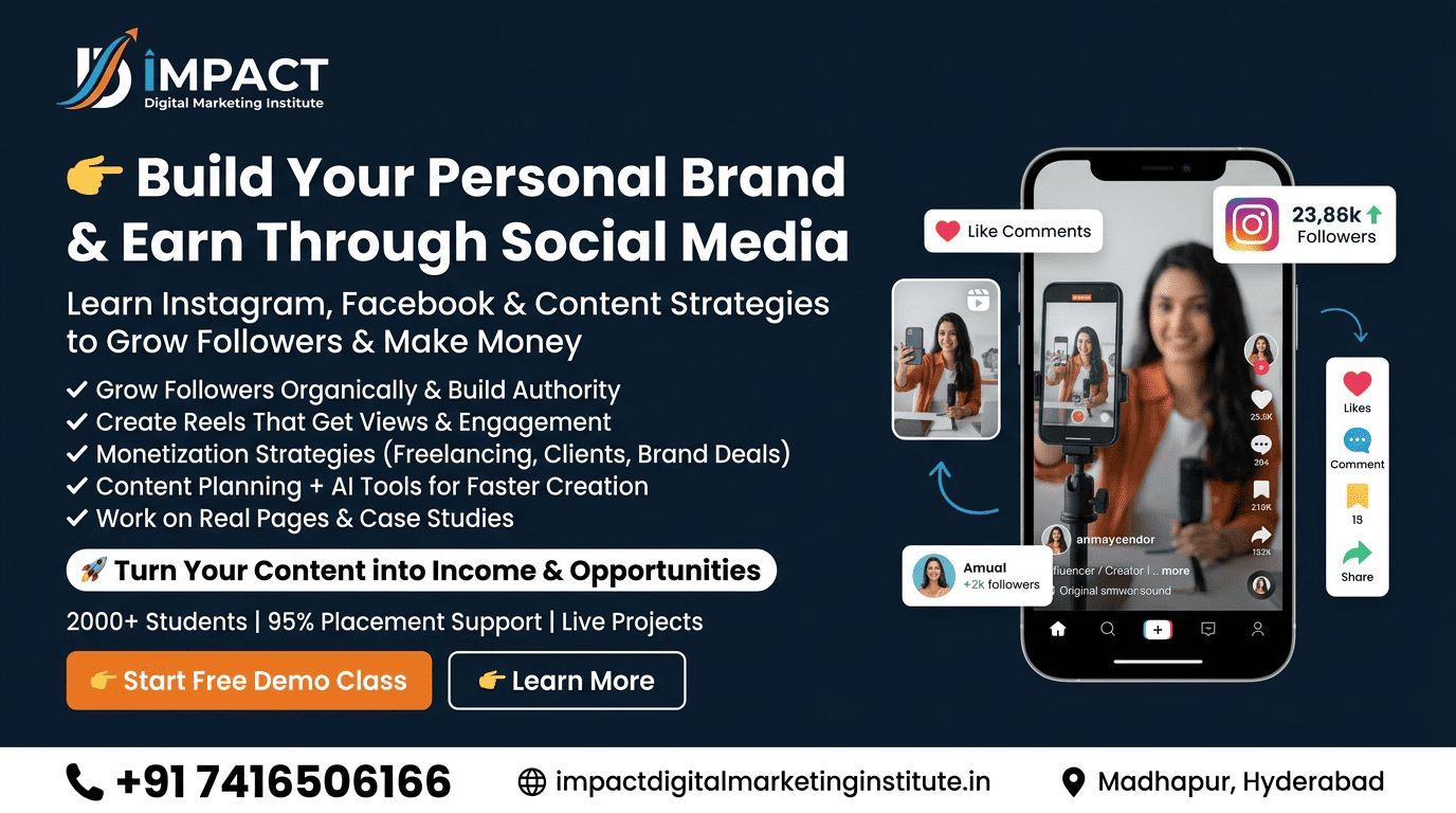 SMM training in Hyderabad — students creating Instagram Reels and LinkedIn content during social media marketing course at Impact Institute