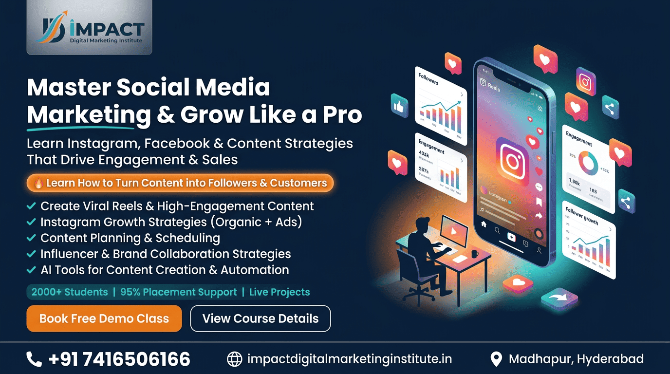 Social Media Marketing Training in Hyderabad — Instagram, Facebook, LinkedIn and YouTube live training at Impact Digital Marketing Institute Madhapur