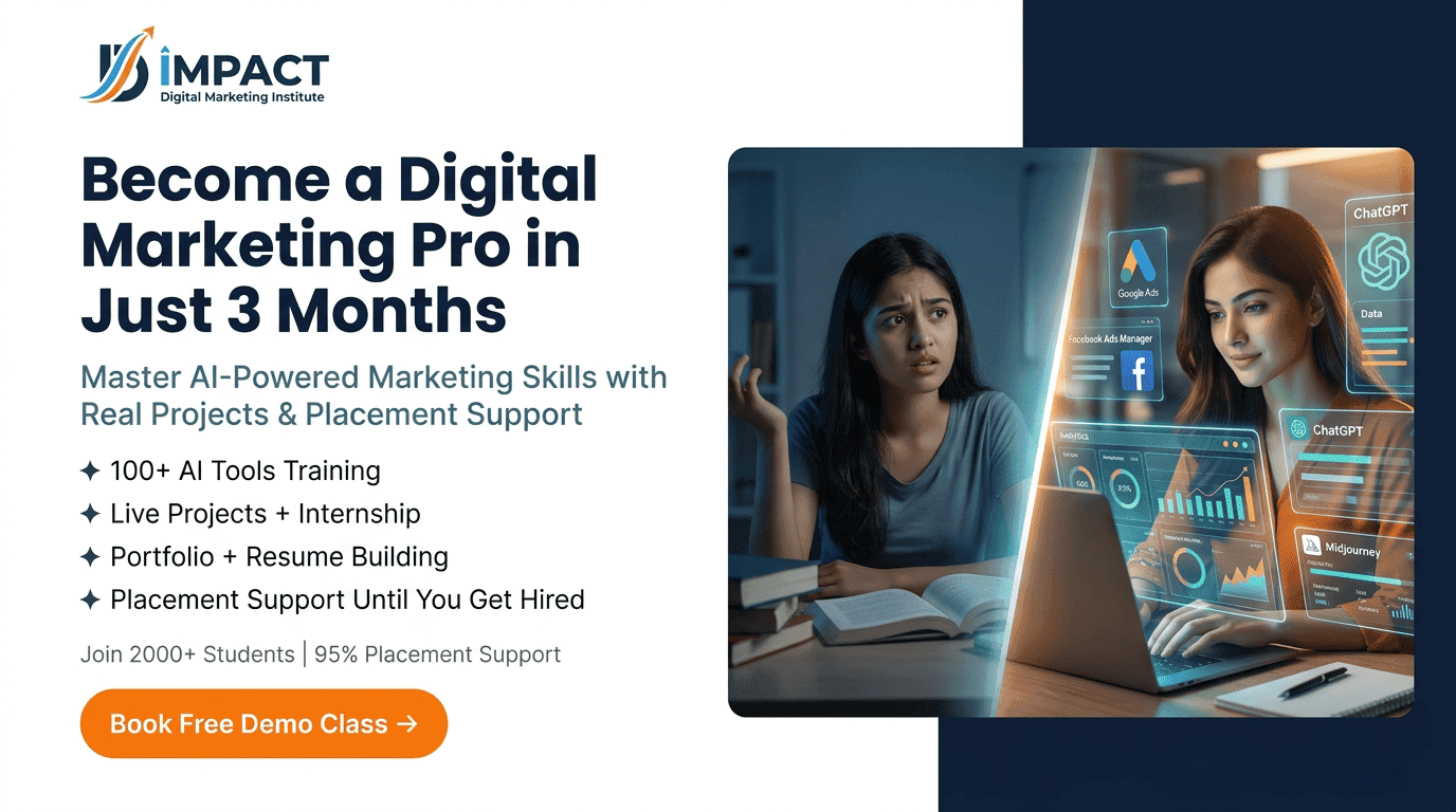 AI digital marketing course — Impact Institute advanced AI training session, students using AI tools on laptops