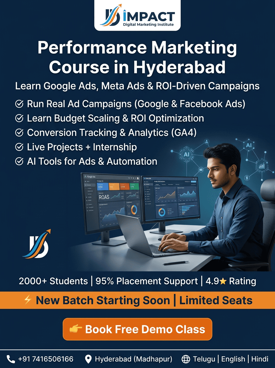Performance Marketing Course in Hyderabad — hands-on AI-powered training at Impact Digital Marketing Institute Madhapur